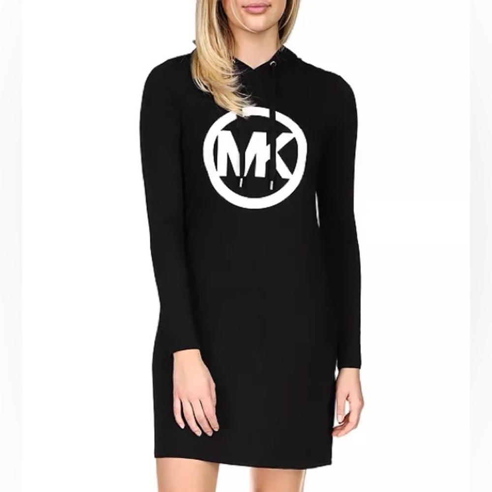 MICHAEL Michael Kors Black Circle Logo Hoodie Dress Women’s Size Petite Small